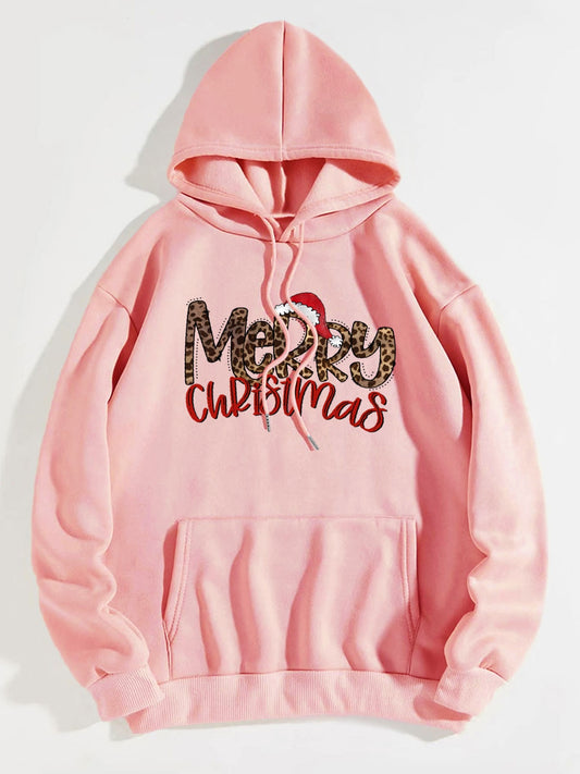 MERRY CHRISTMAS Graphic Drawstring Hoodie